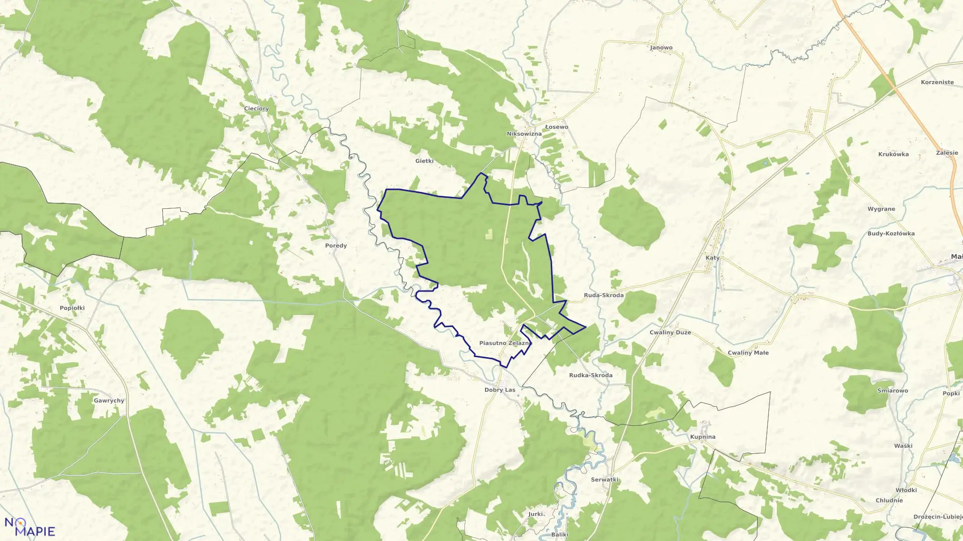Mapa obrębu Piasutno Żelazne w gminie Zbójna